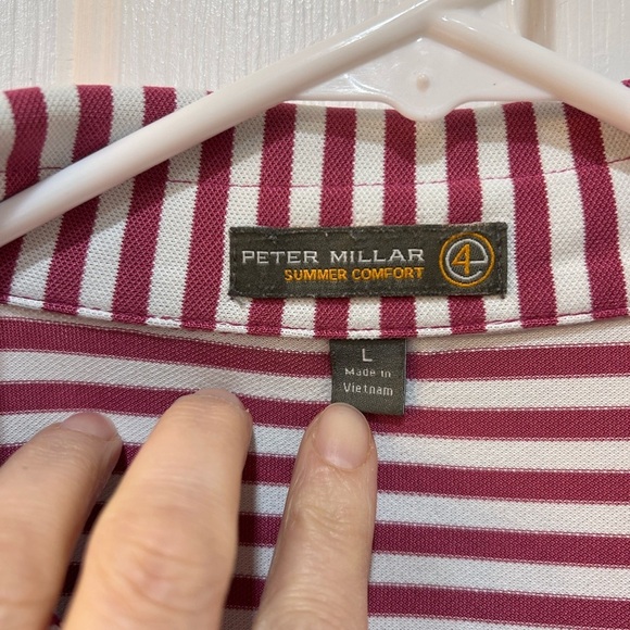 Peter Millar Summer Comfort Polo Men's L Pink Striped Chest Pocket Stretch Golf - Picture 3 of 8
